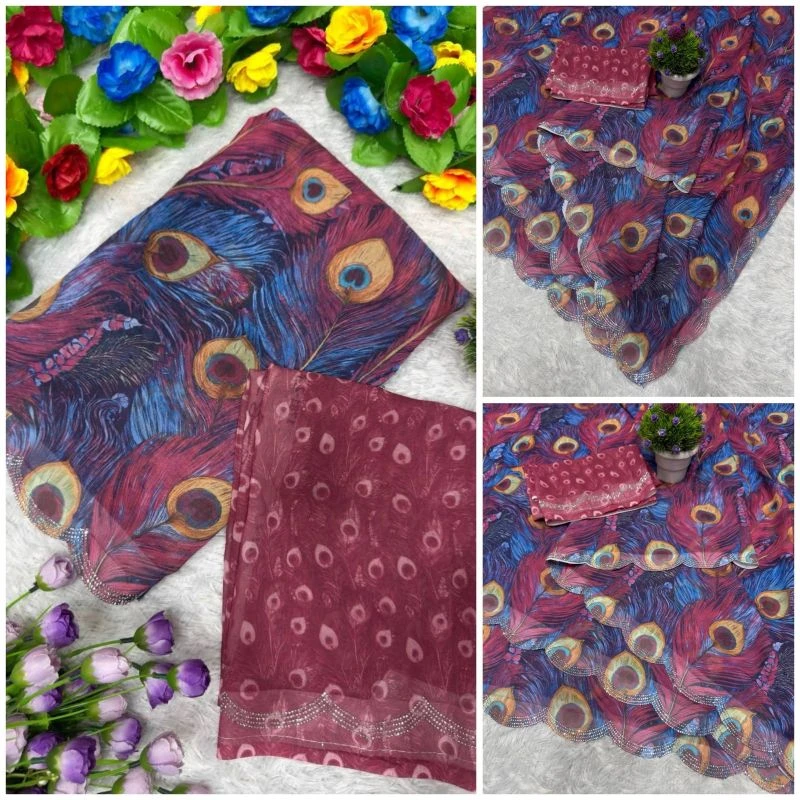 St D No 155 a Soft Faux Georgette Peacock Digital Printed Saree
