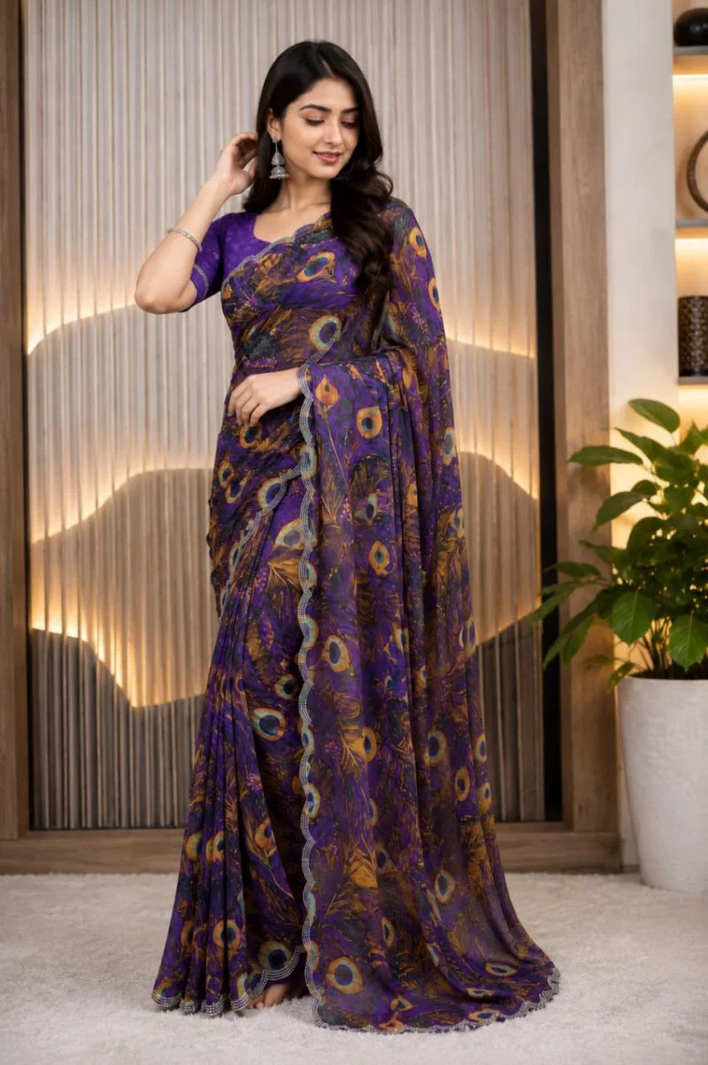 St D No 155 a Soft Faux Georgette Peacock Digital Printed Saree