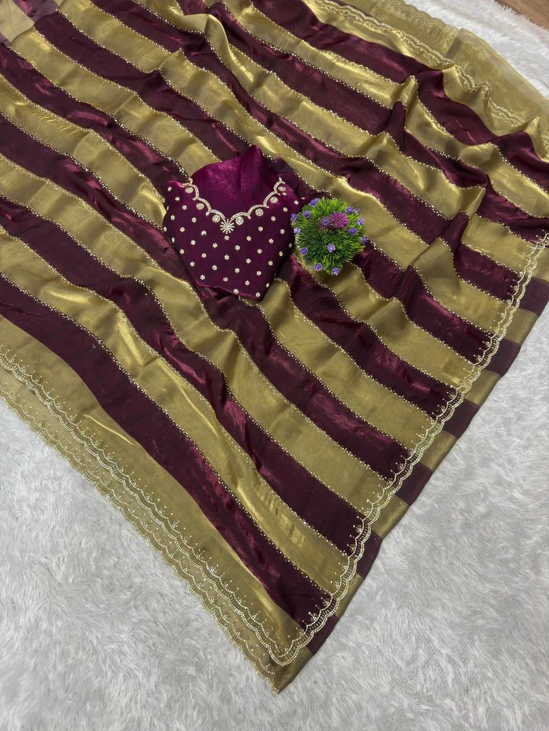 St D No 156 Space Silk with Jarkhan Worked Saree Collection