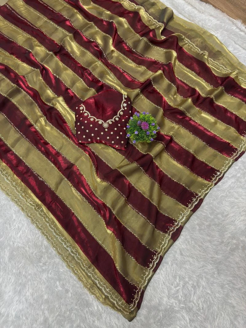 St D No 156 Space Silk with Jarkhan Worked Saree Collection
