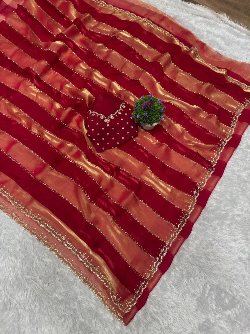 St D No 156 Space Silk with Jarkhan Worked Saree Collection