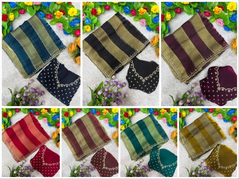 St D No 156 Space Silk with Jarkhan Worked Saree Collection