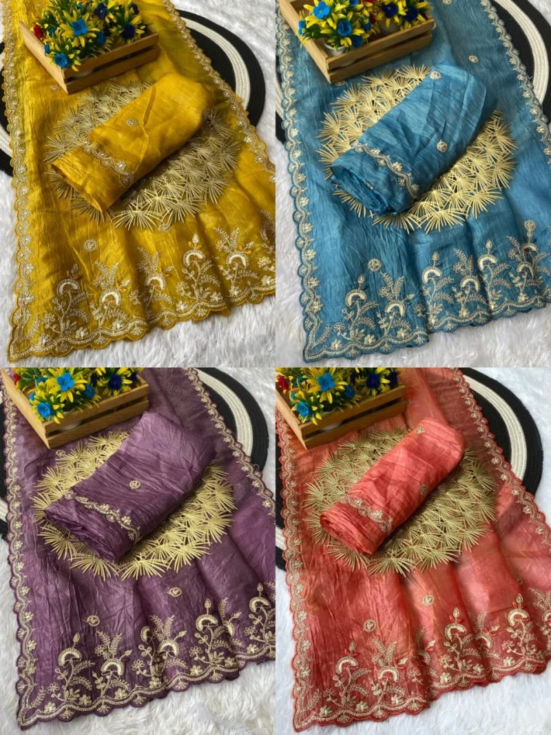 Vt 6010 T Gold Crush Zari Embroidered Saree Collection