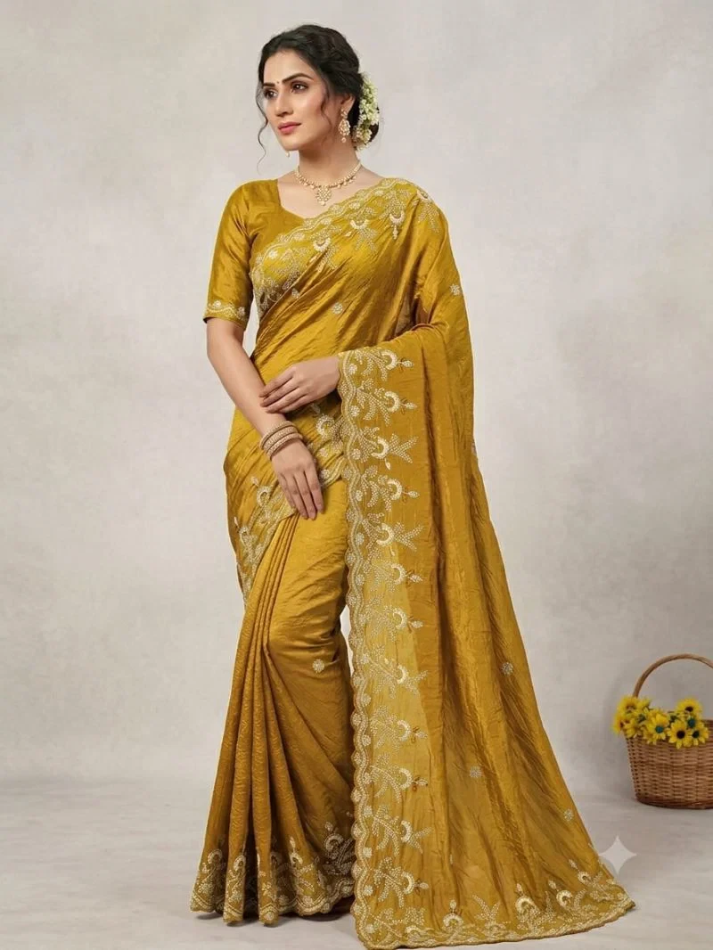 Vt 6010 T Gold Crush Zari Embroidered Saree Collection