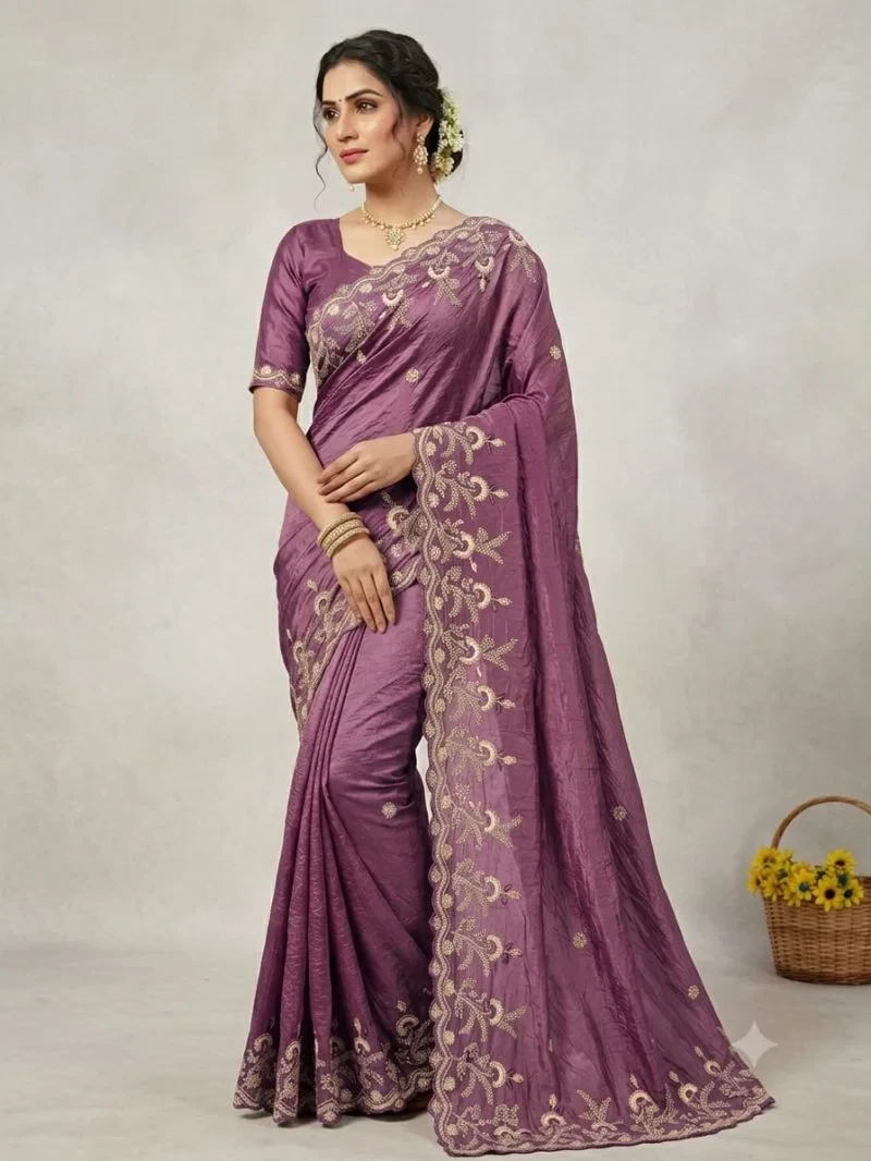 Vt 6010 T Gold Crush Zari Embroidered Saree Collection