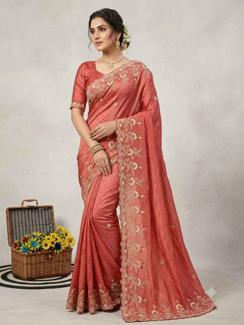 Vt 6010 T Gold Crush Zari Embroidered Saree Collection
