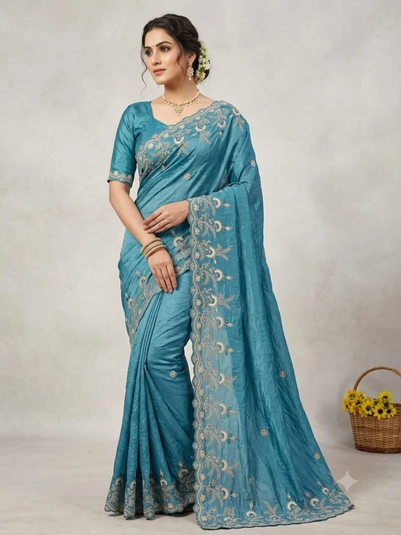 Vt 6010 T Gold Crush Zari Embroidered Saree Collection
