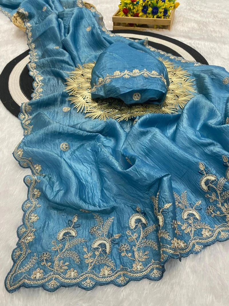 Vt 6010 T Gold Crush Zari Embroidered Saree Collection