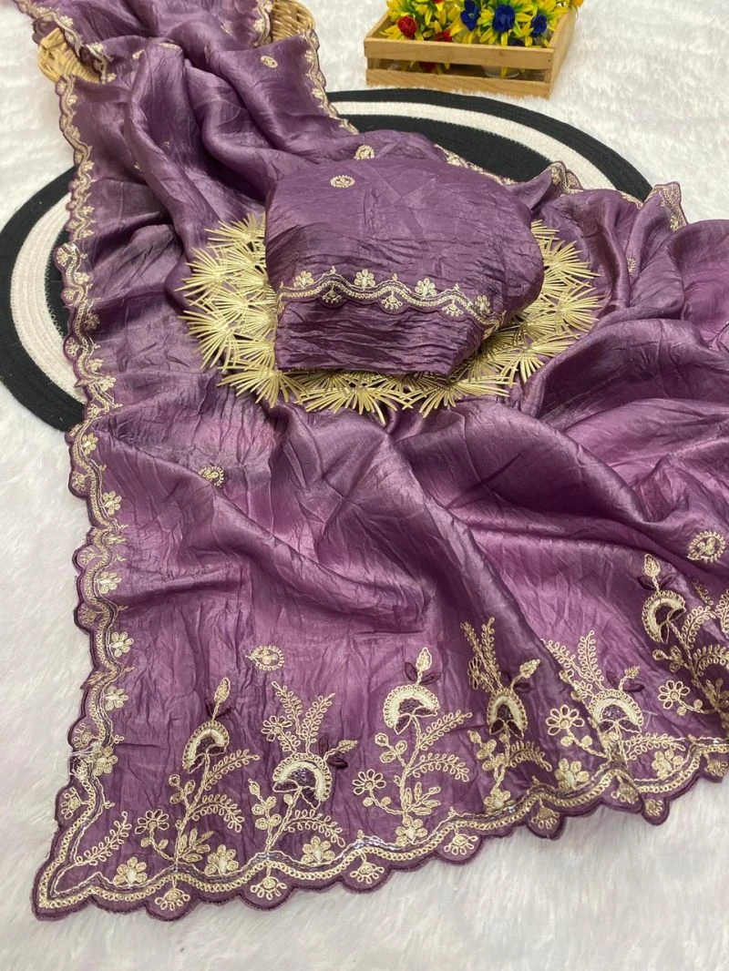 Vt 6010 T Gold Crush Zari Embroidered Saree Collection