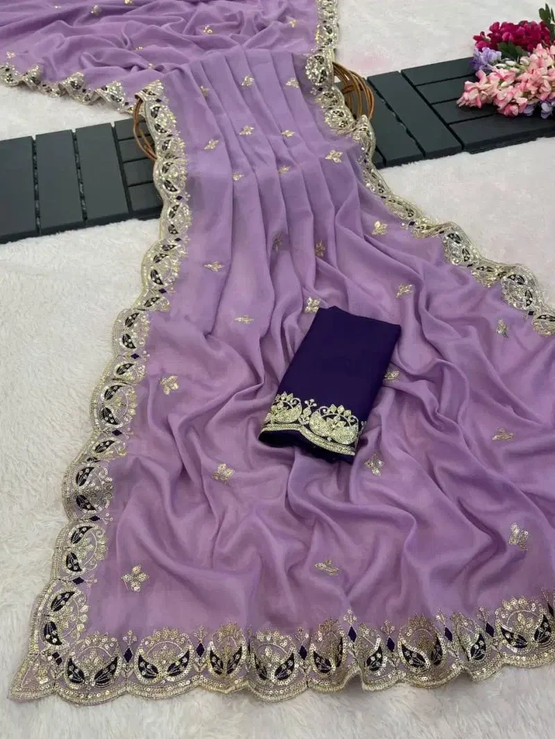 Vt 899 T Pure Star Georgette Sequence Worked Saree Collection