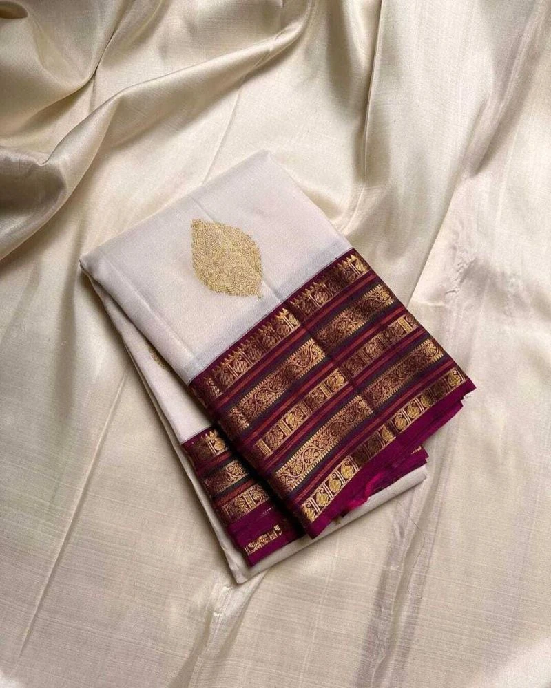 Aab Swet Soft Silk Jacquard Pattern Work Saree