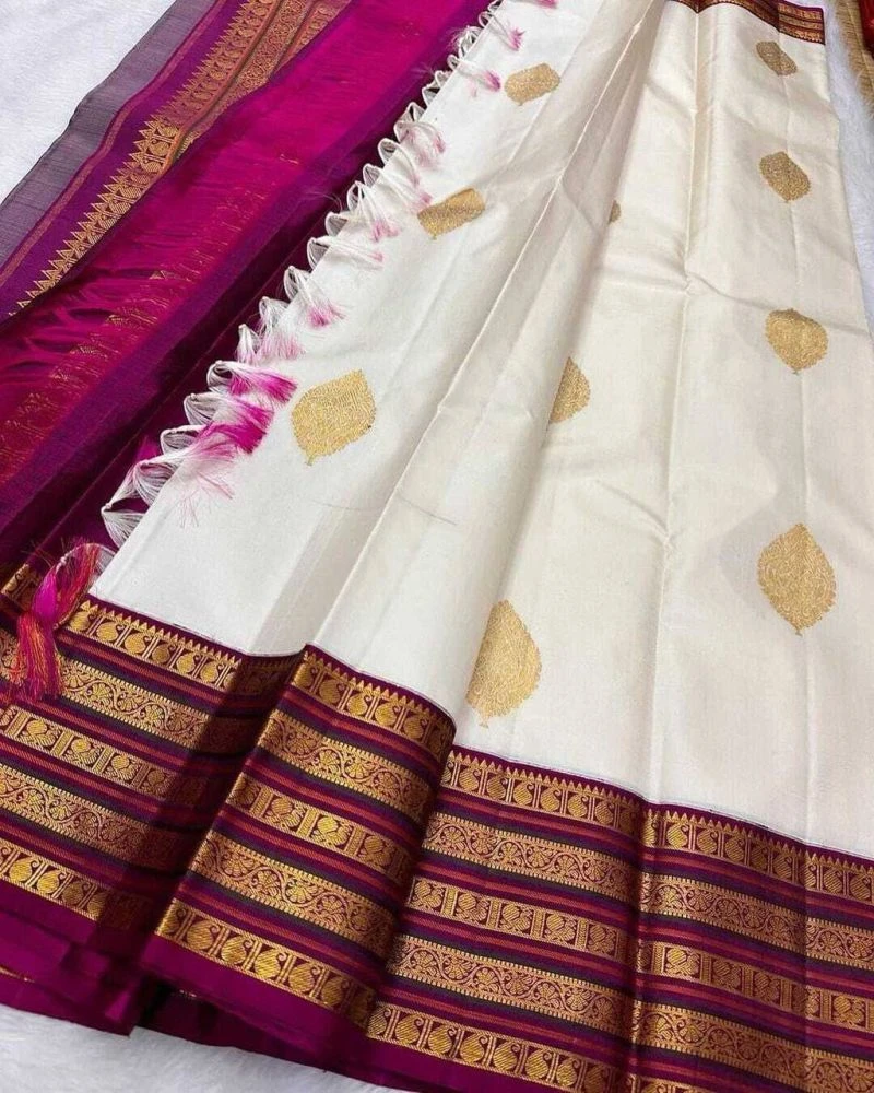 Aab Swet Soft Silk Jacquard Pattern Work Saree