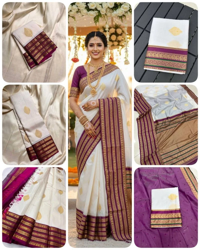Aab Swet Soft Silk Jacquard Pattern Work Saree