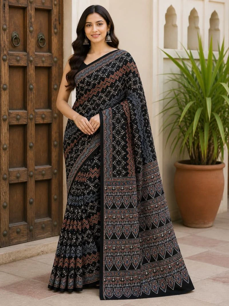Ajrakh Vol 1 Modal Silk Ajrakh Natural Hand Blocked Printed Saree