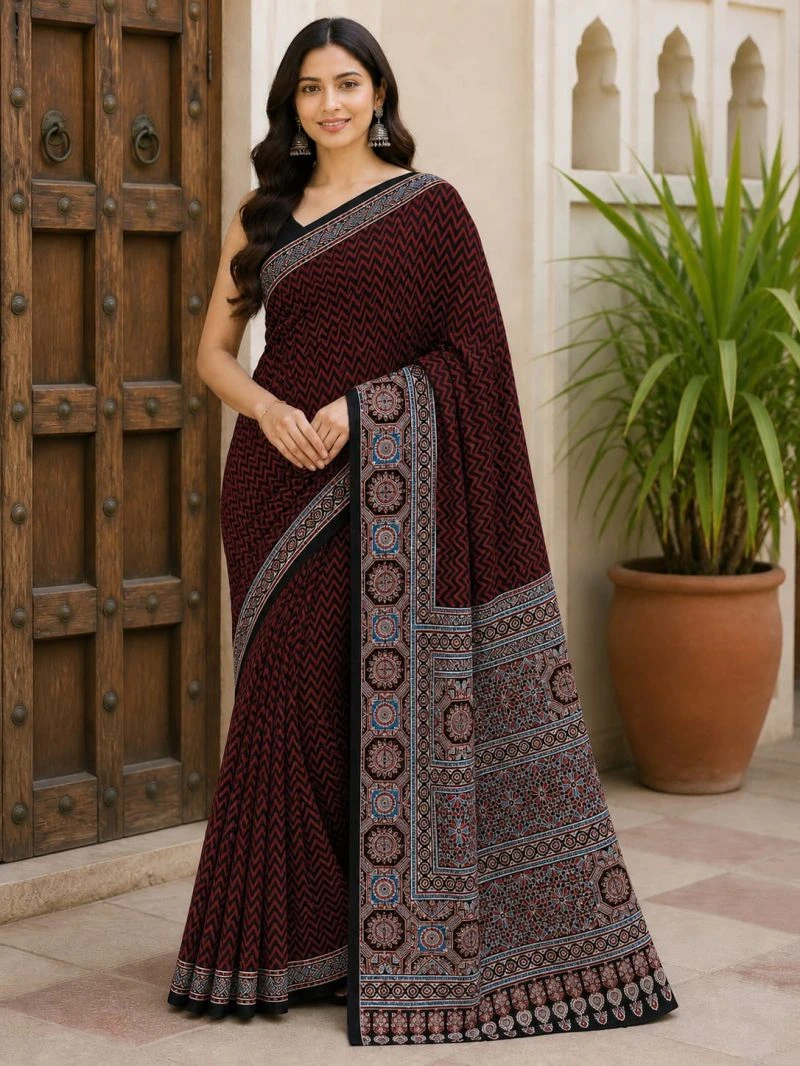 Ajrakh Vol 1 Modal Silk Ajrakh Natural Hand Blocked Printed Saree