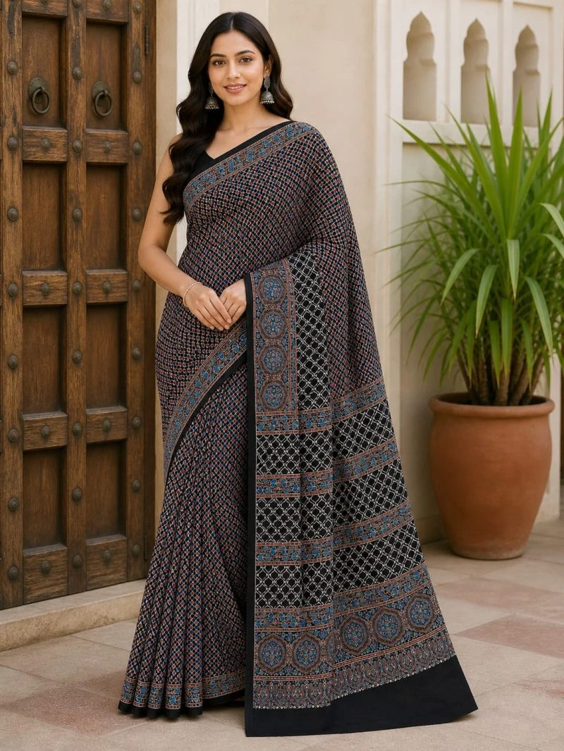 Ajrakh Vol 1 Modal Silk Ajrakh Natural Hand Blocked Printed Saree
