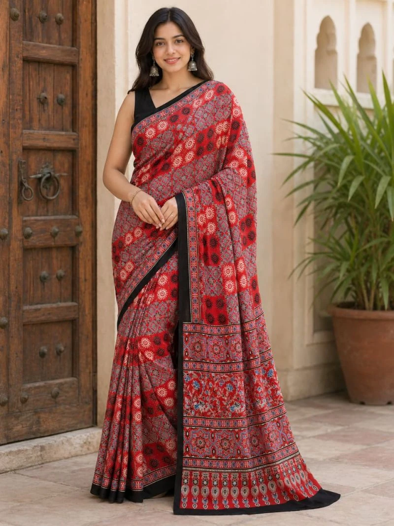 Ajrakh Vol 1 Modal Silk Ajrakh Natural Hand Blocked Printed Saree