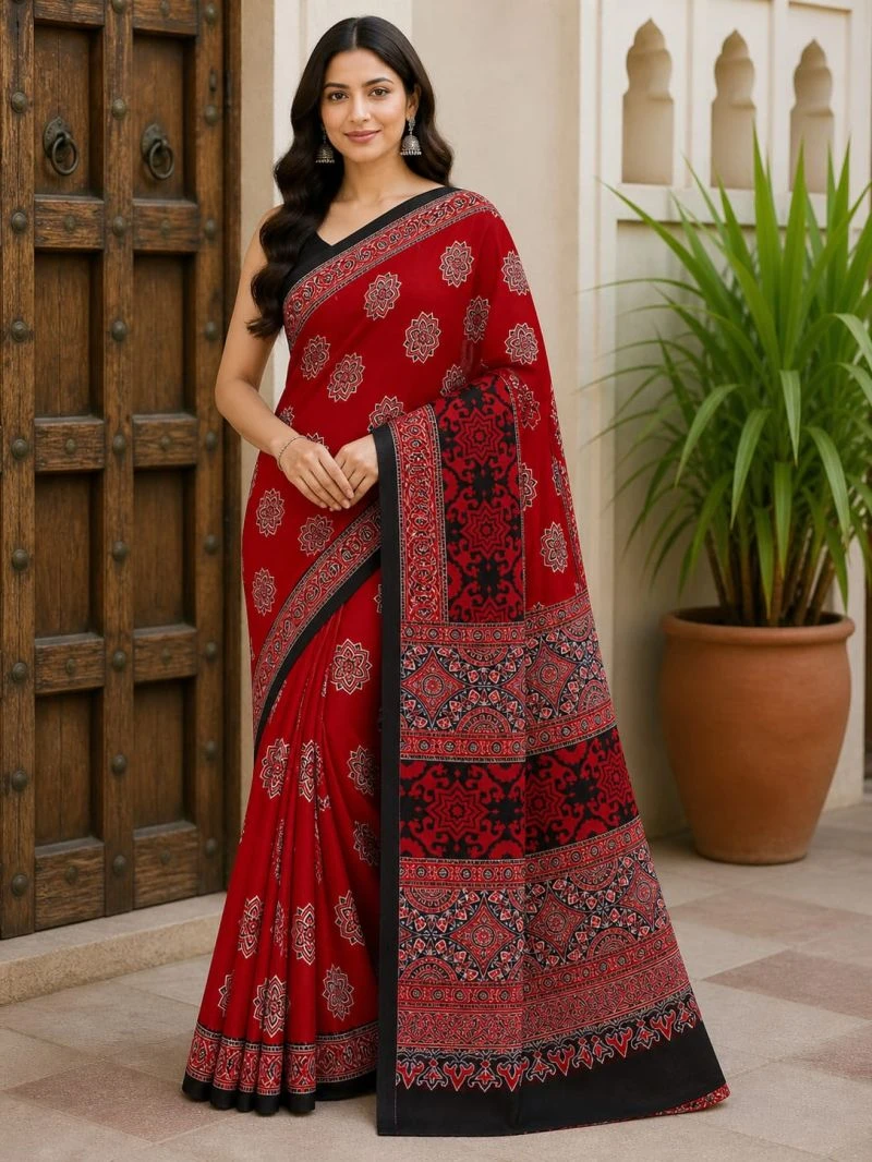 Ajrakh Vol 1 Modal Silk Ajrakh Natural Hand Blocked Printed Saree