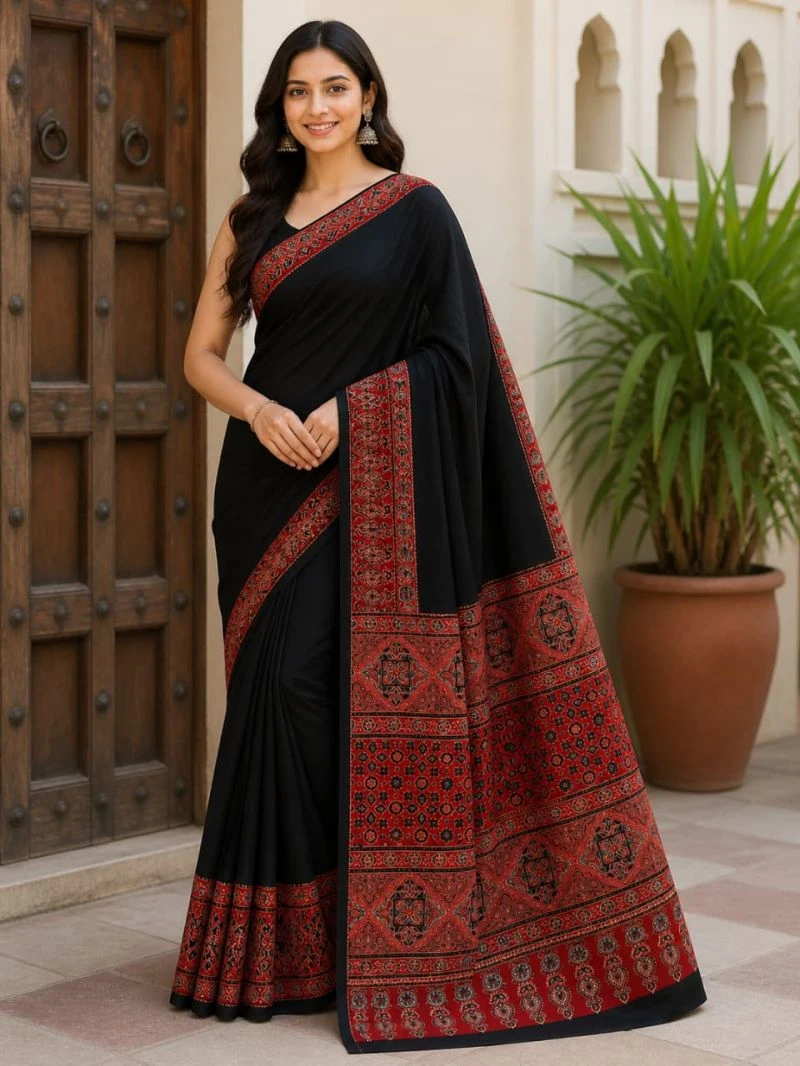 Ajrakh Vol 1 Modal Silk Ajrakh Natural Hand Blocked Printed Saree
