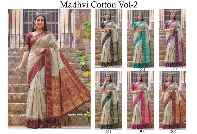 Ast Madhvi Cotton Vol 2 Soft Cotton Silk Zari Border Saree Collection