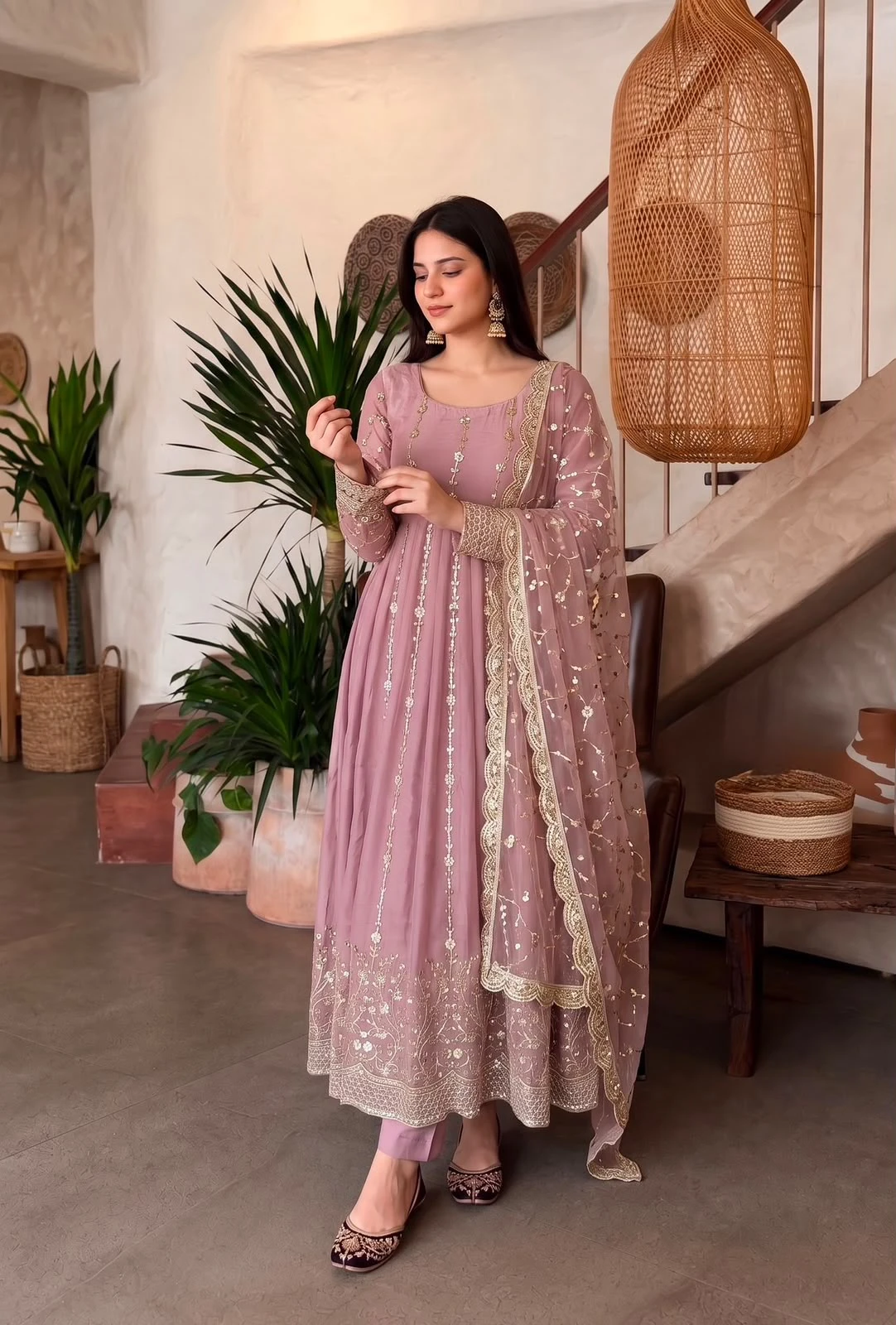 Designer Heavy Fandy Silk Gown with Pant & Dupatta Set