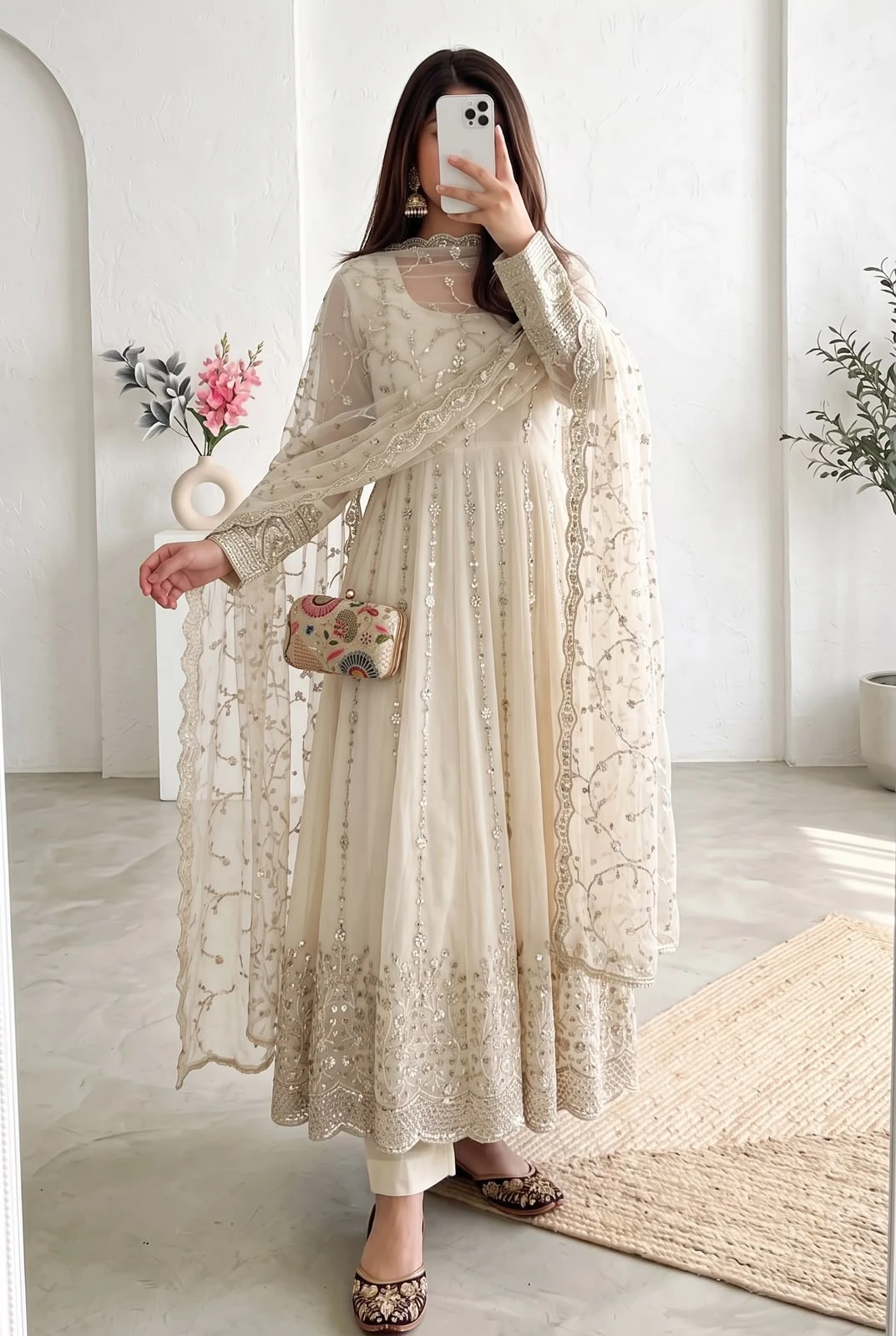 Designer Heavy Fandy Silk Gown with Pant & Dupatta Set