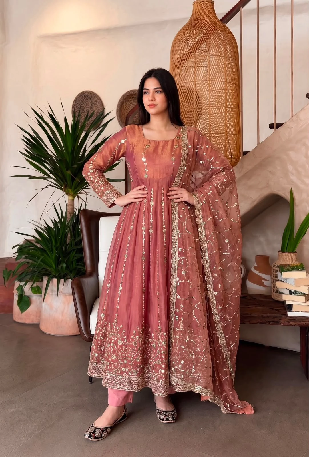 Designer Heavy Fandy Silk Gown with Pant & Dupatta Set