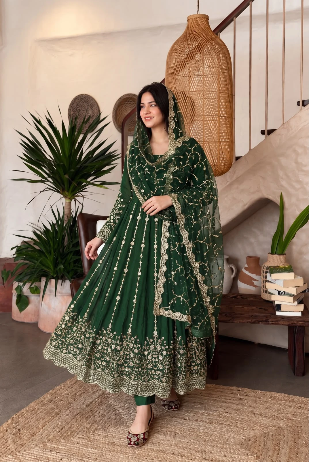 Designer Heavy Fandy Silk Gown with Pant & Dupatta Set
