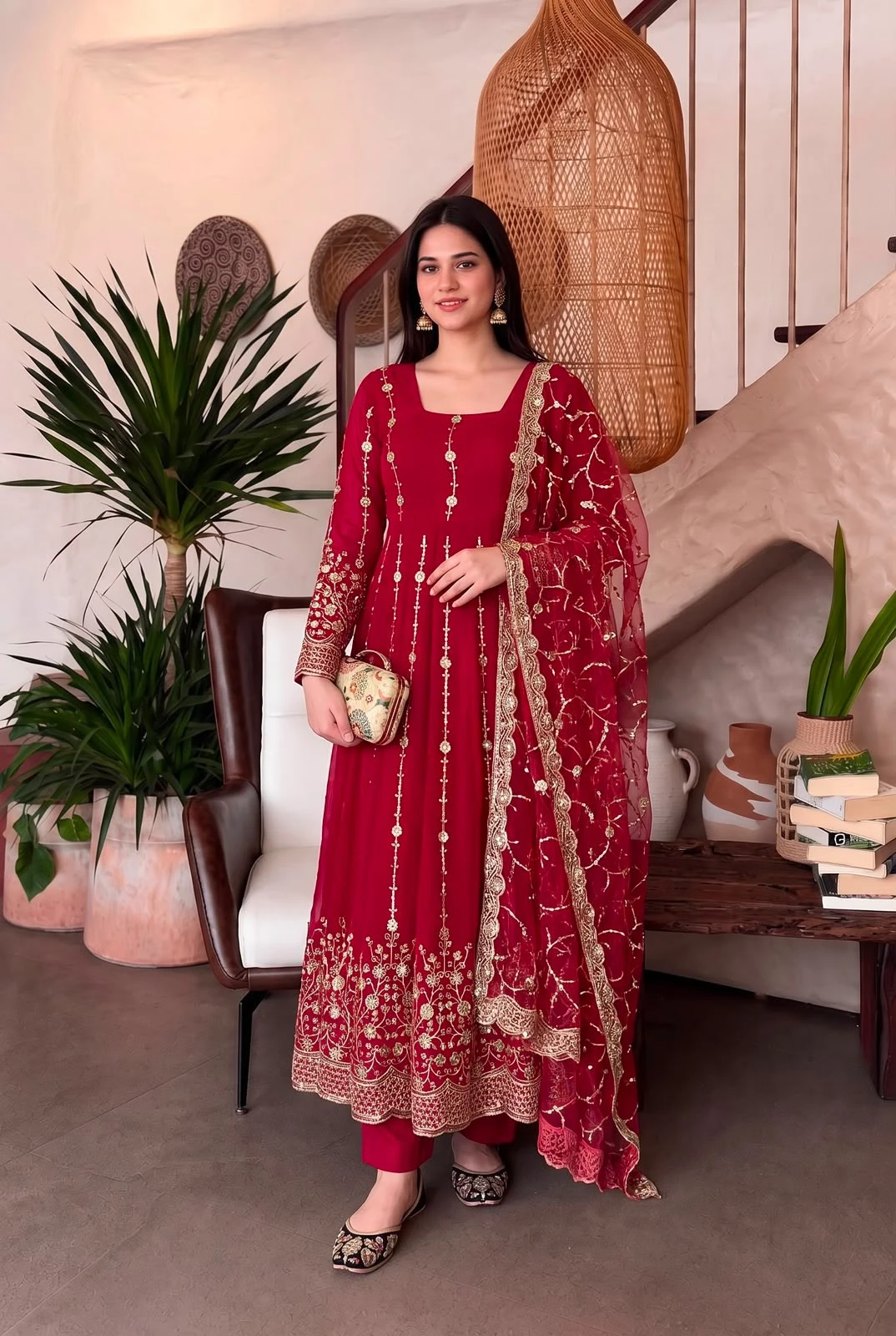 Designer Heavy Fandy Silk Gown with Pant & Dupatta Set