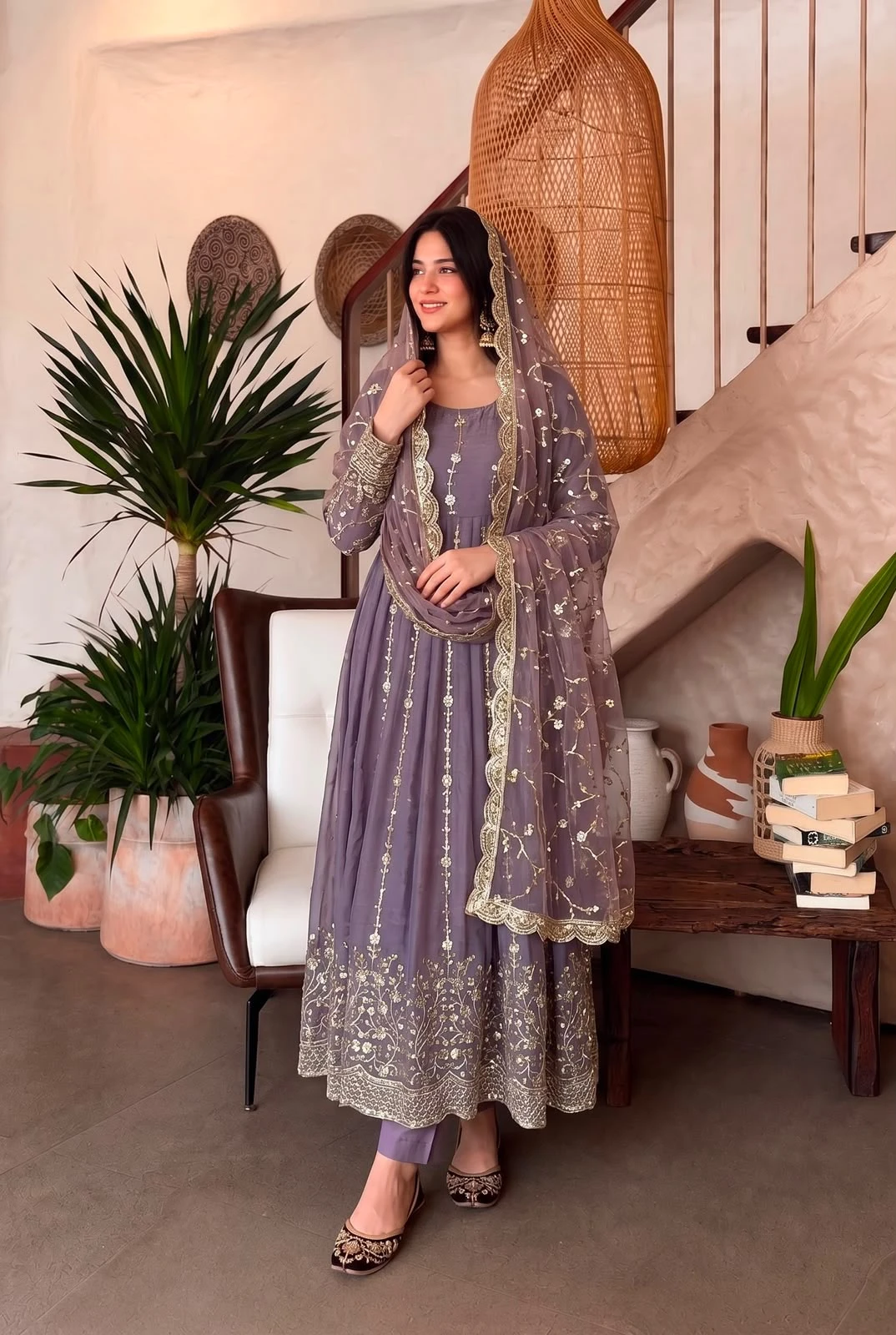 Designer Heavy Fandy Silk Gown with Pant & Dupatta Set