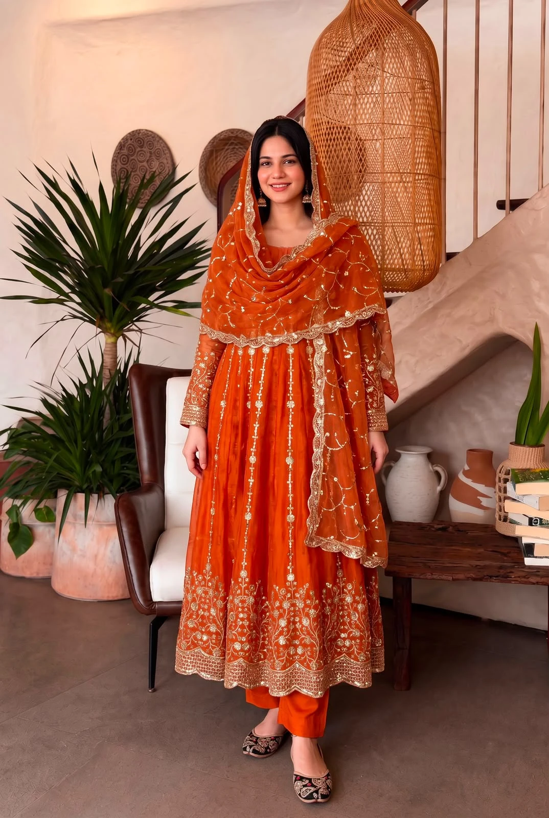 Designer Heavy Fandy Silk Gown with Pant & Dupatta Set