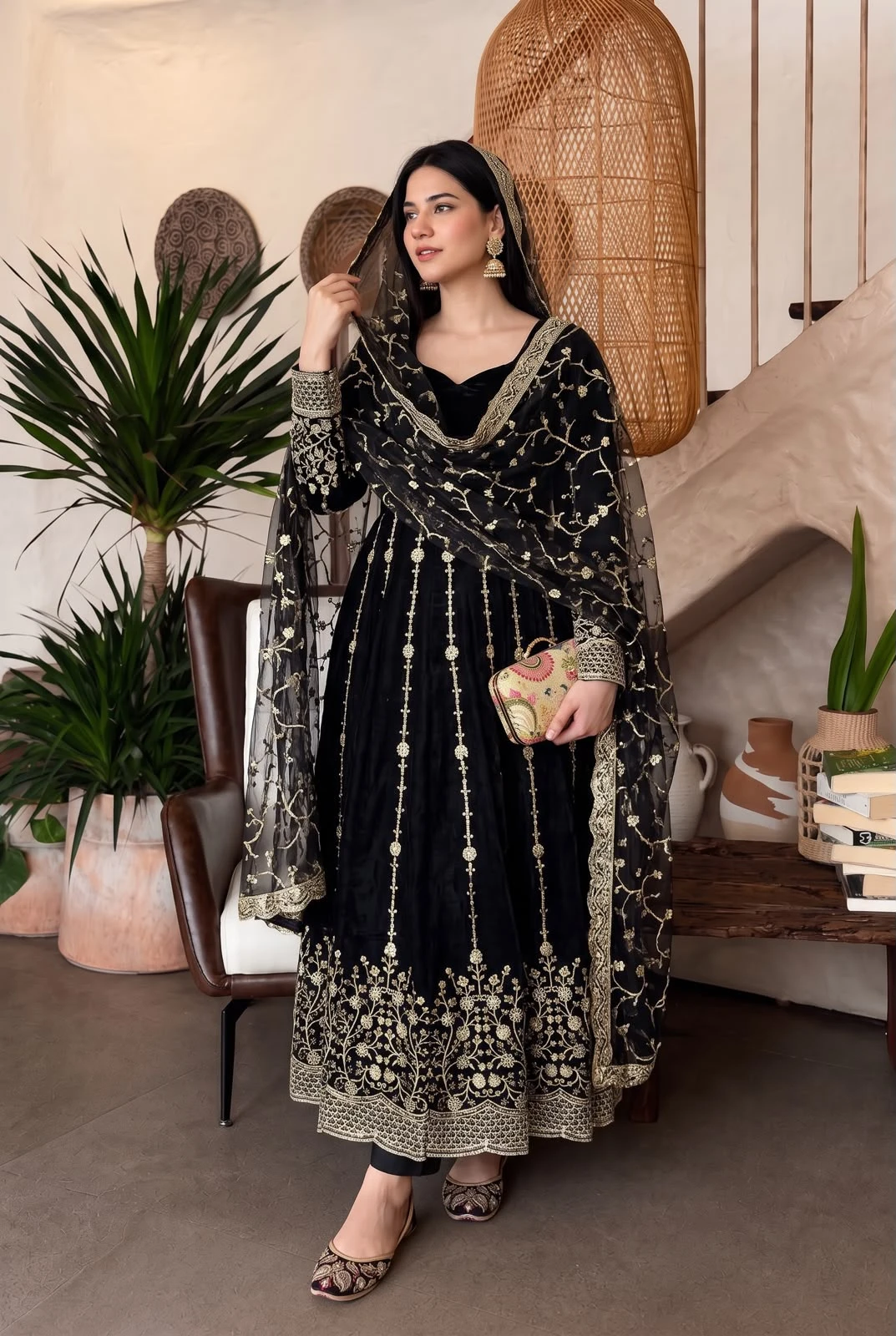 Designer Heavy Fandy Silk Gown with Pant & Dupatta Set