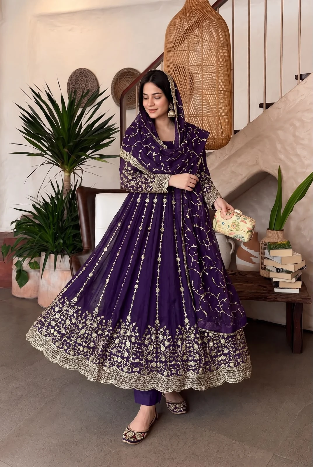 Designer Heavy Fandy Silk Gown with Pant & Dupatta Set