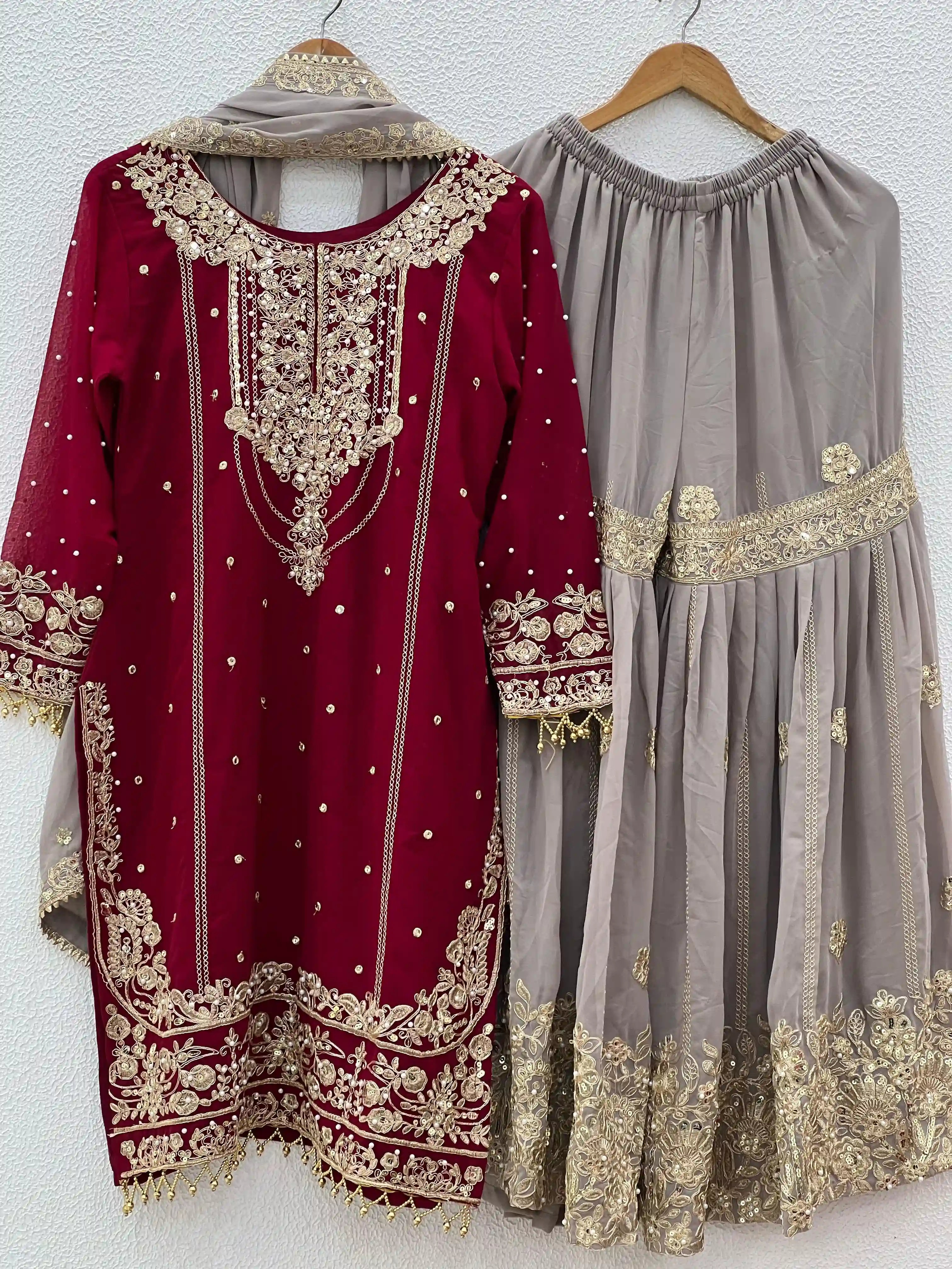 Designer Heavy Faux Georgette Embroidered Palazzo Suit Set