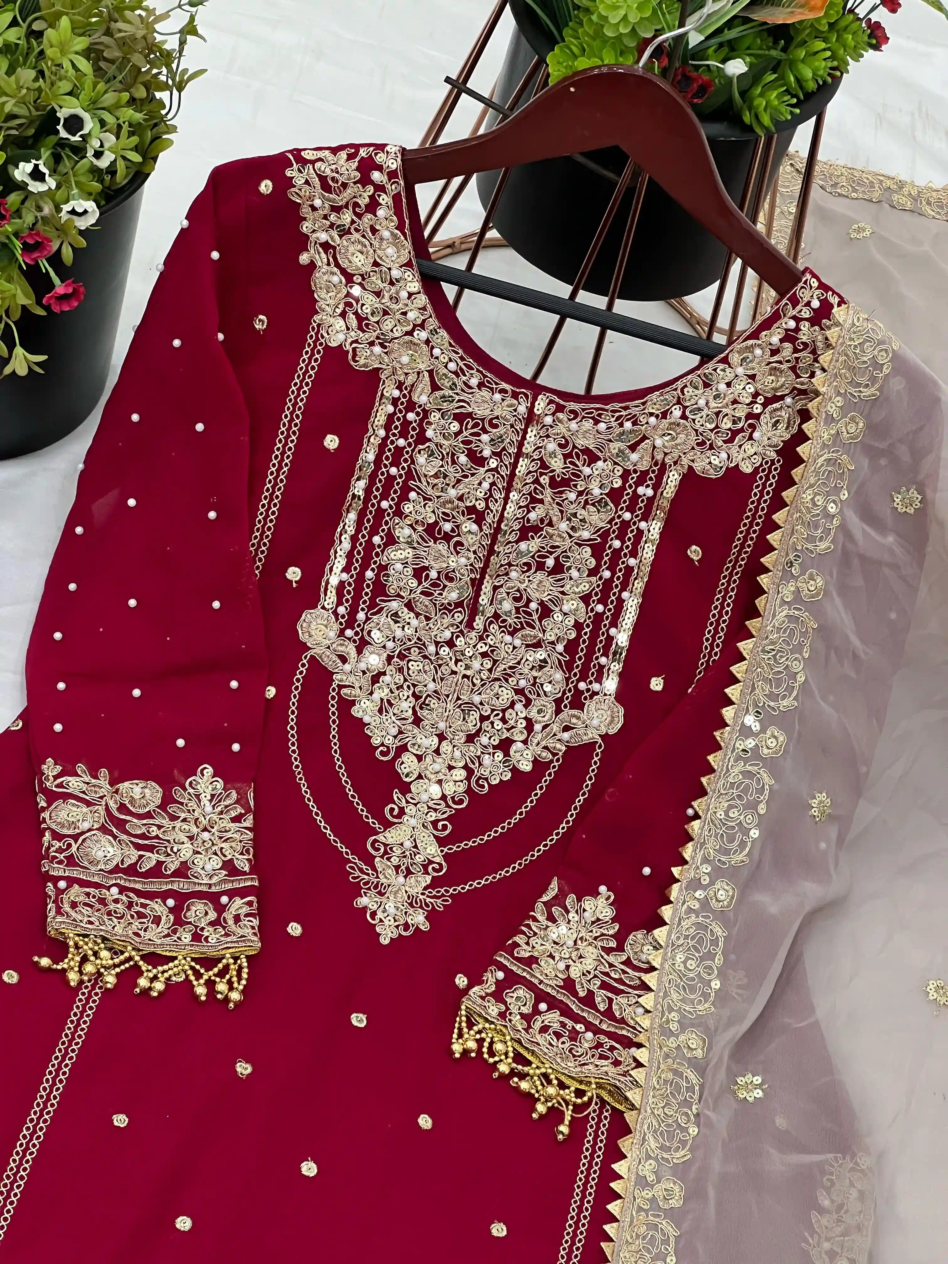 Designer Heavy Faux Georgette Embroidered Palazzo Suit Set