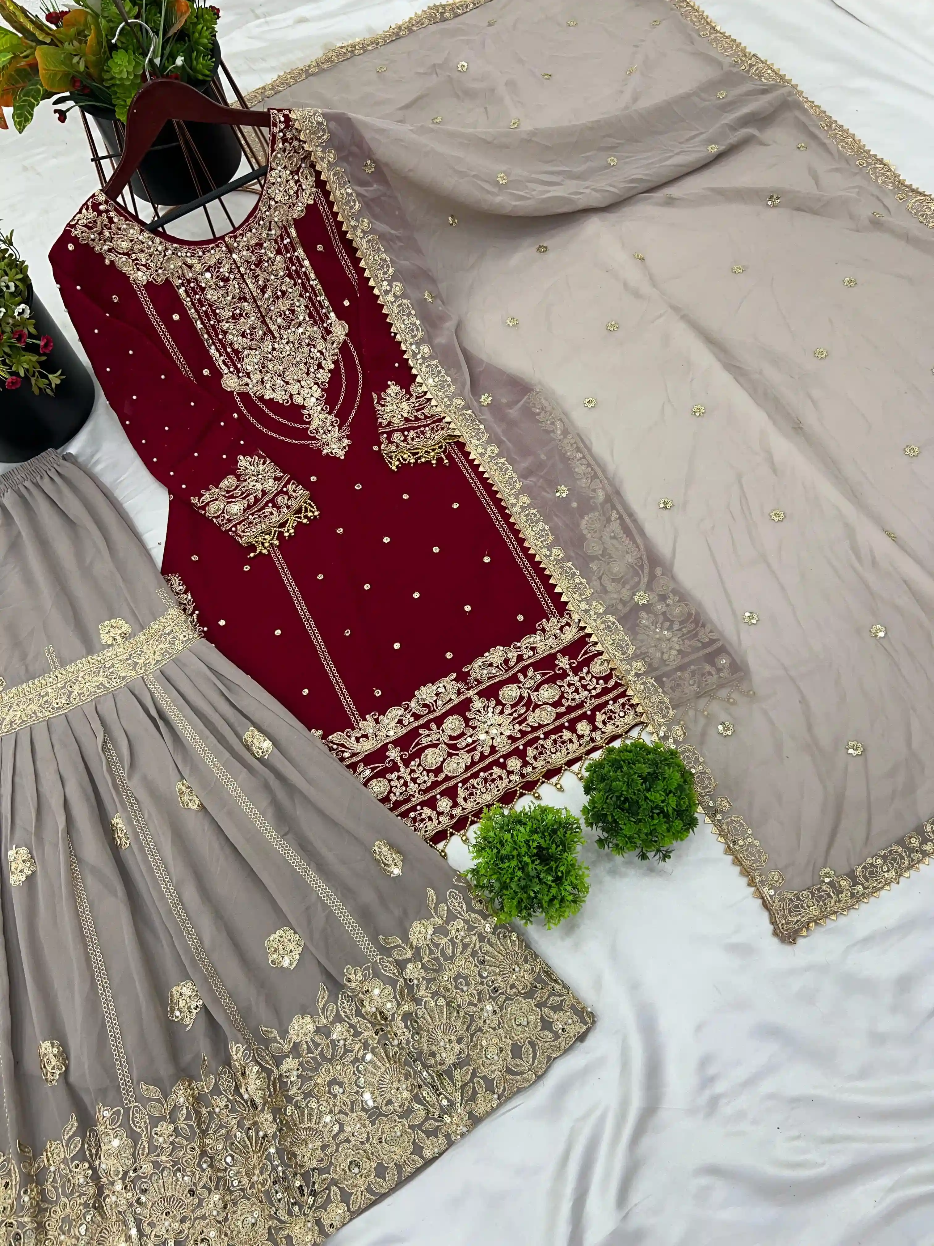 Designer Heavy Faux Georgette Embroidered Palazzo Suit Set