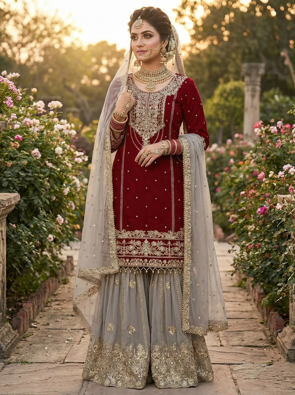 Designer Heavy Faux Georgette Embroidered Palazzo Suit Set