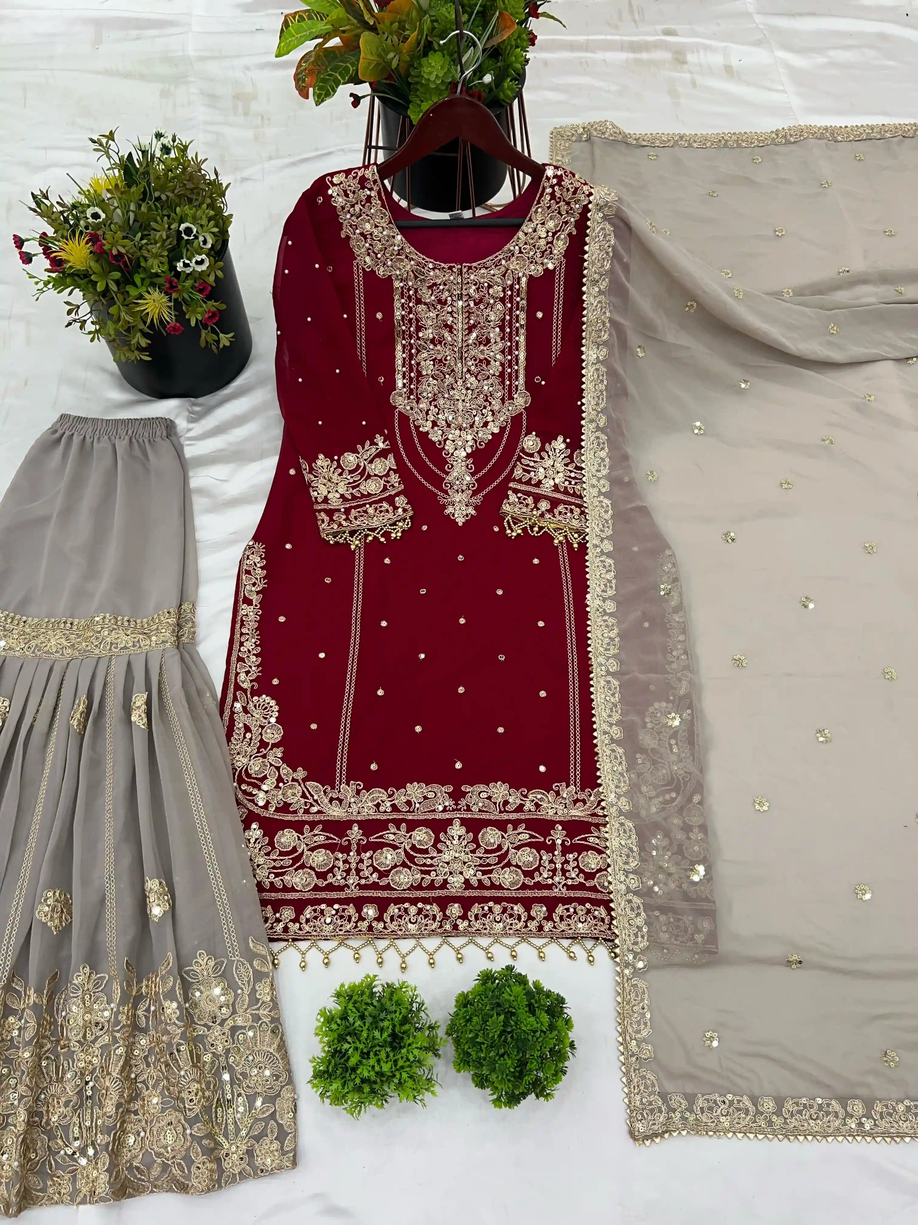 Designer Heavy Faux Georgette Embroidered Palazzo Suit Set