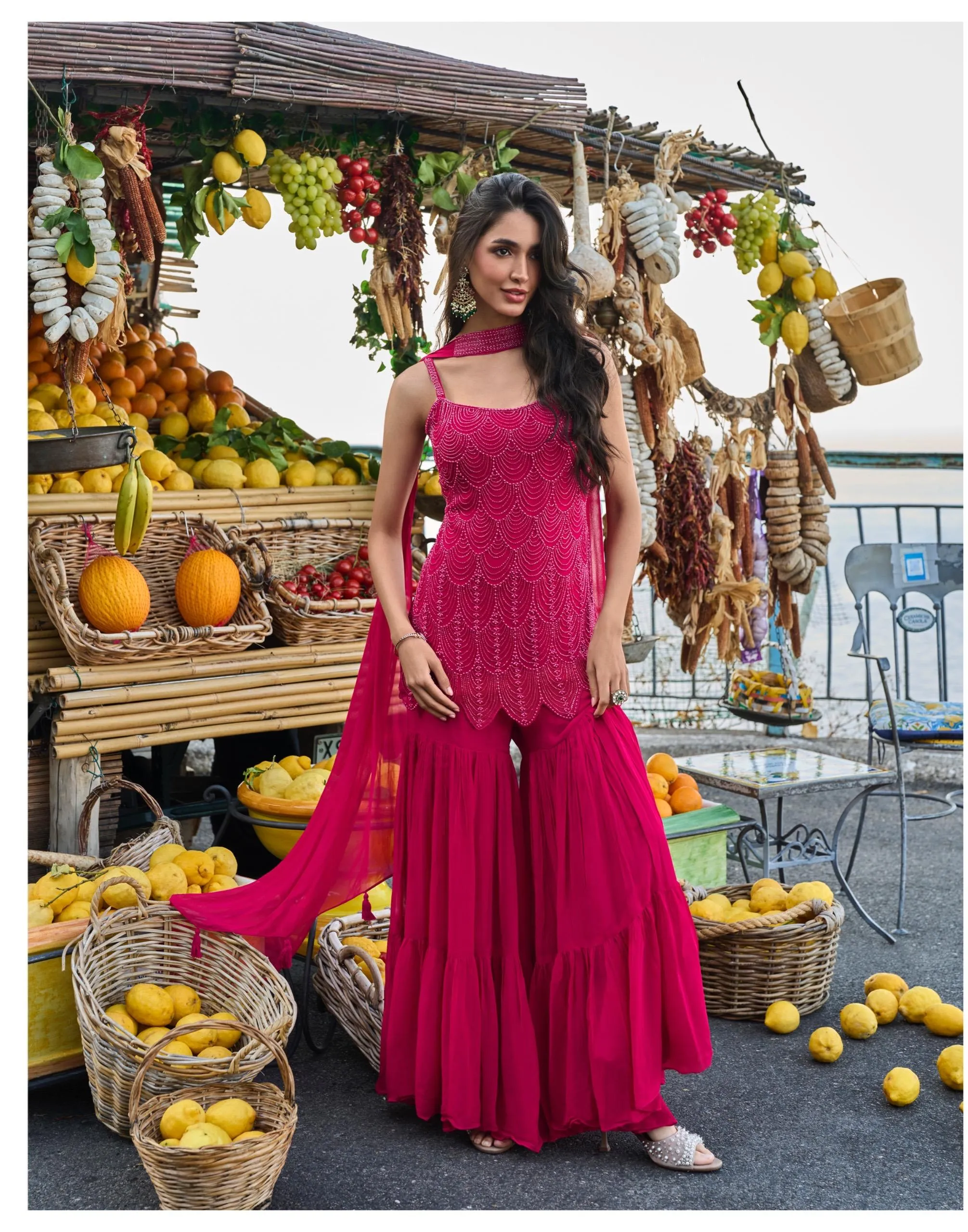 Divya Premium Real Georgette Designer Top Palazzo/Sharara with Chokar Dupatta