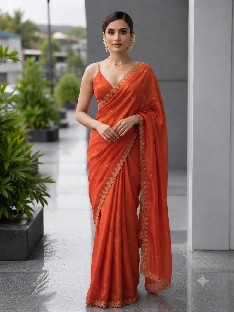 Ds 706 Fendy Satin Sequence Worked Saree Collection