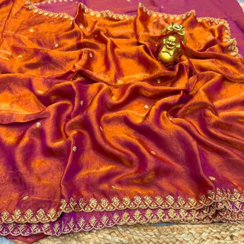 Ds 706 Fendy Satin Sequence Worked Saree Collection