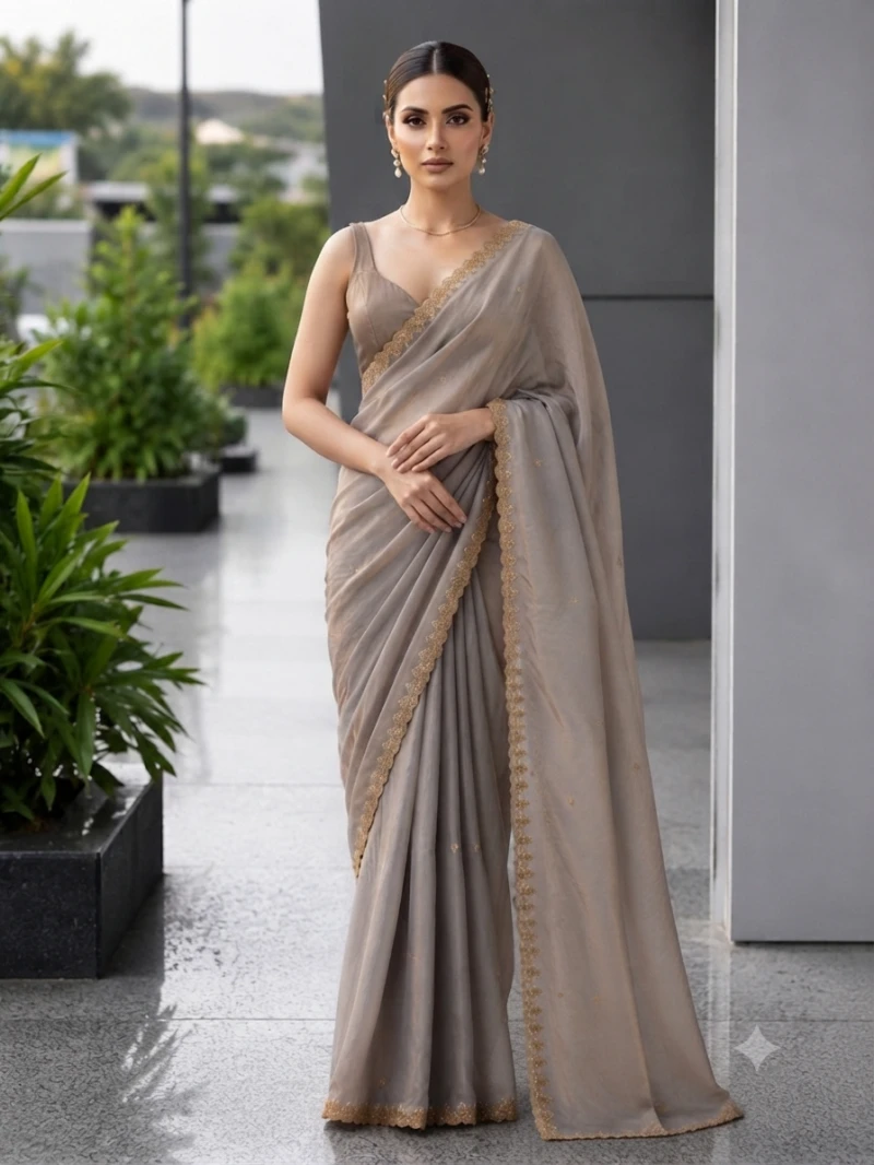 Ds 706 Fendy Satin Sequence Worked Saree Collection