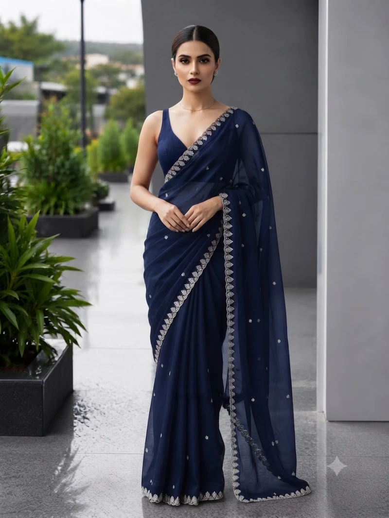Ds 706 Fendy Satin Sequence Worked Saree Collection
