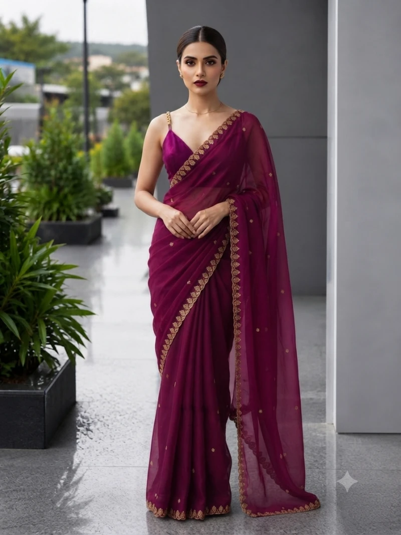 Ds 706 Fendy Satin Sequence Worked Saree Collection