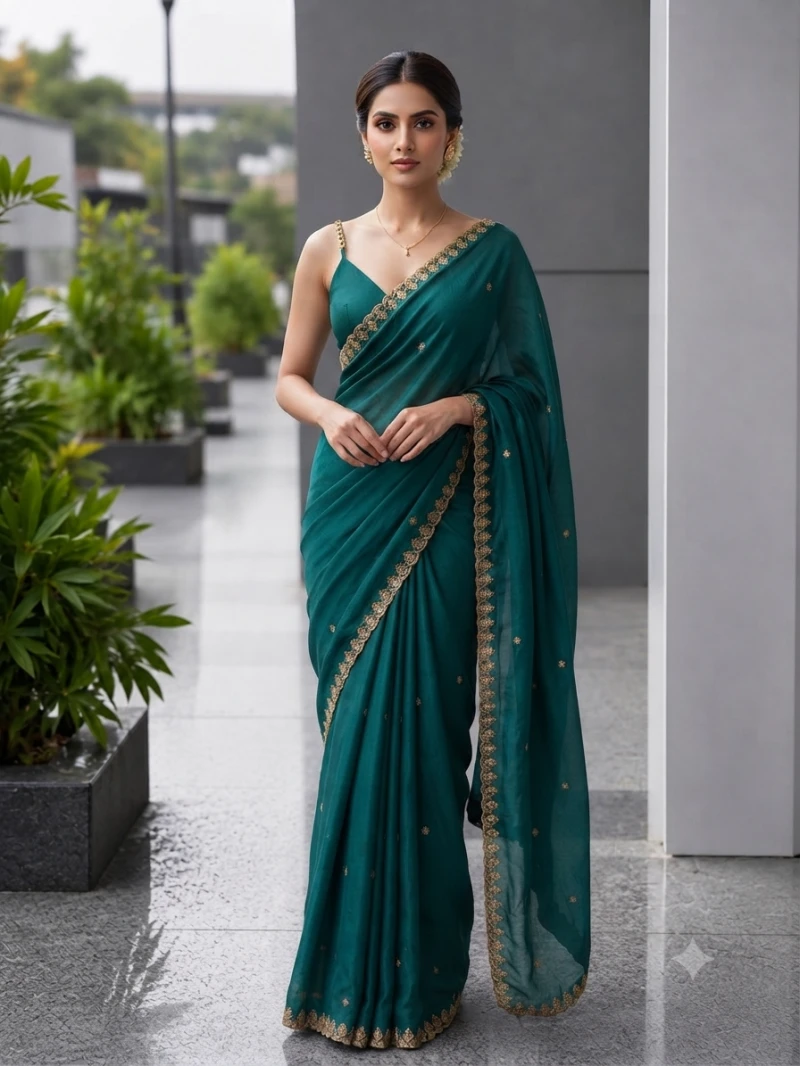 Ds 706 Fendy Satin Sequence Worked Saree Collection