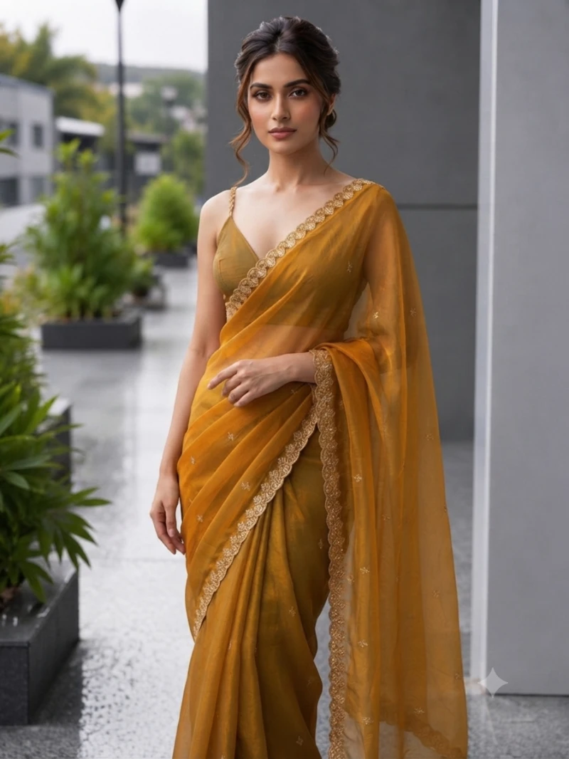Ds 706 Fendy Satin Sequence Worked Saree Collection