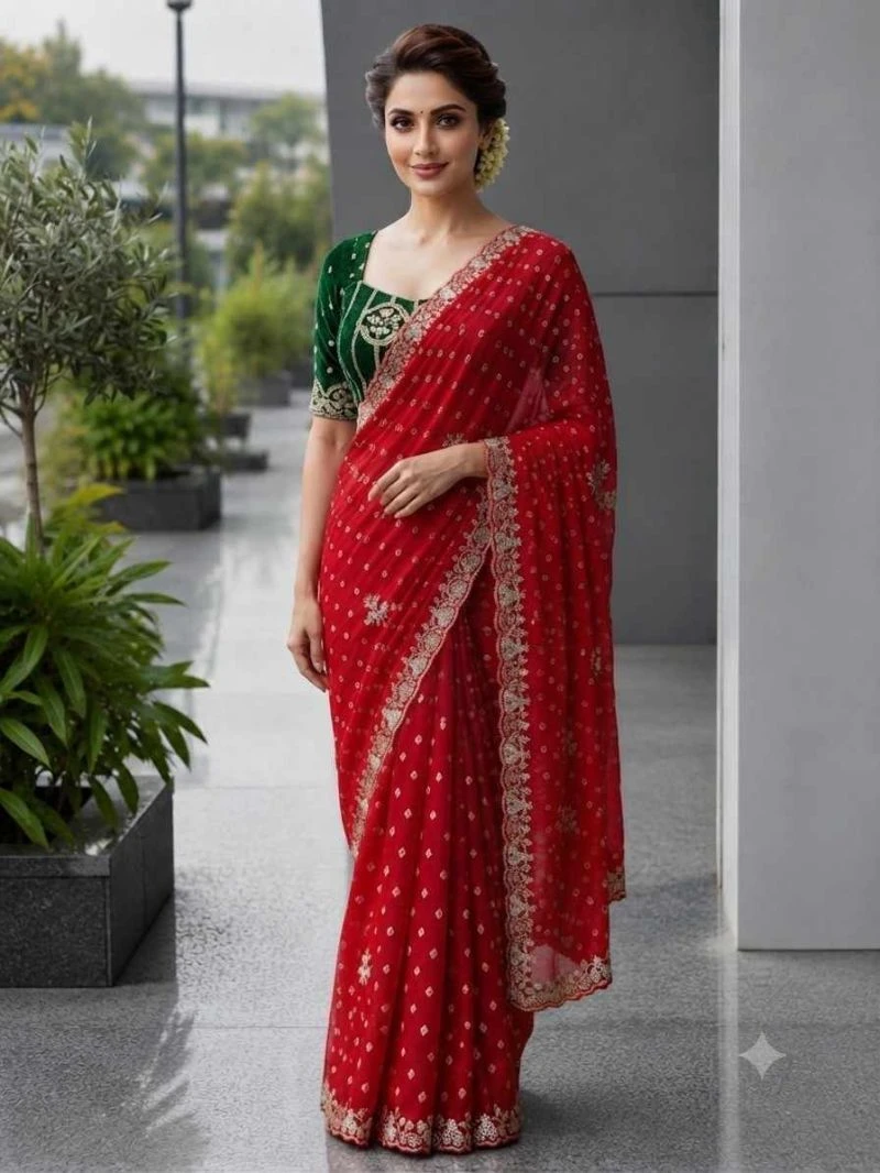 Ds 822 Fendy Satin Beeds Worked Saree Collection