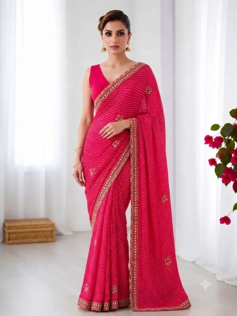 Ds 838 Georgette Bandhani Printed Saree Collection