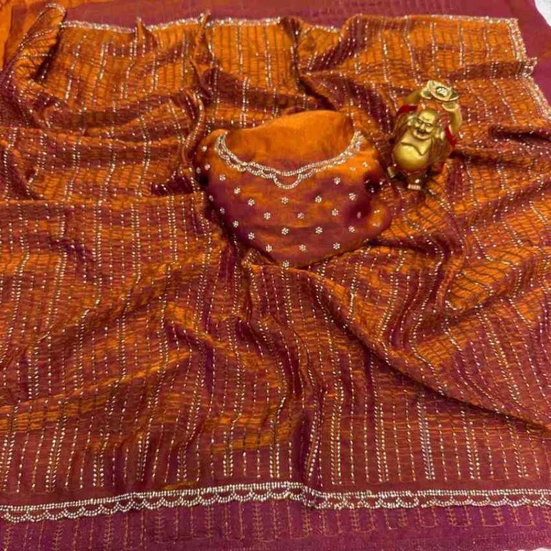 Ds 841 Fendy Satin Beads Worked Saree Collection