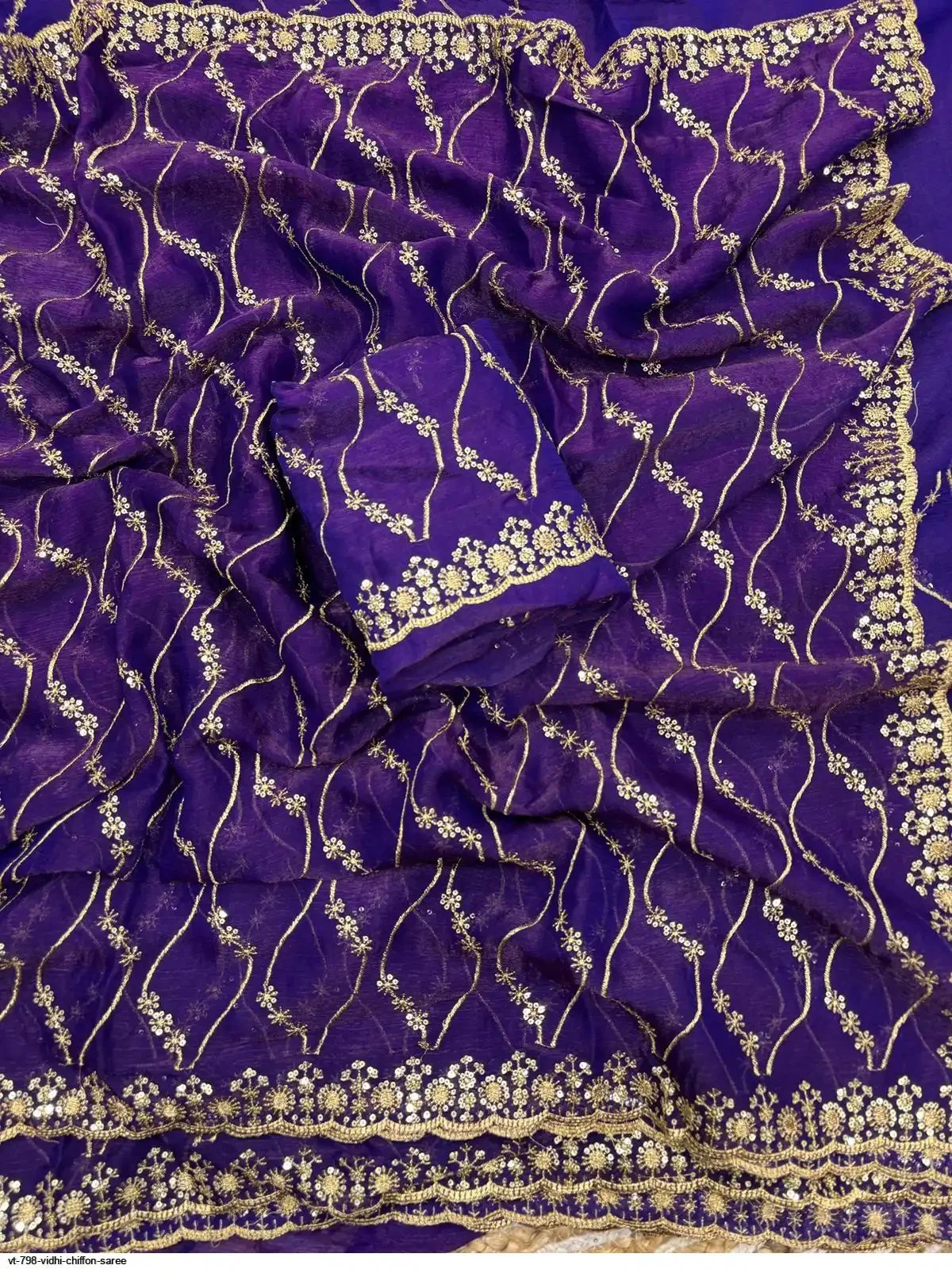 Fendy Satin Sequence Embroidery Work Saree with Running Blouse